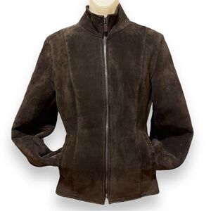 Kenneth Cole Reaction Brown Suede Sherpa Lined Zip Front Jacket